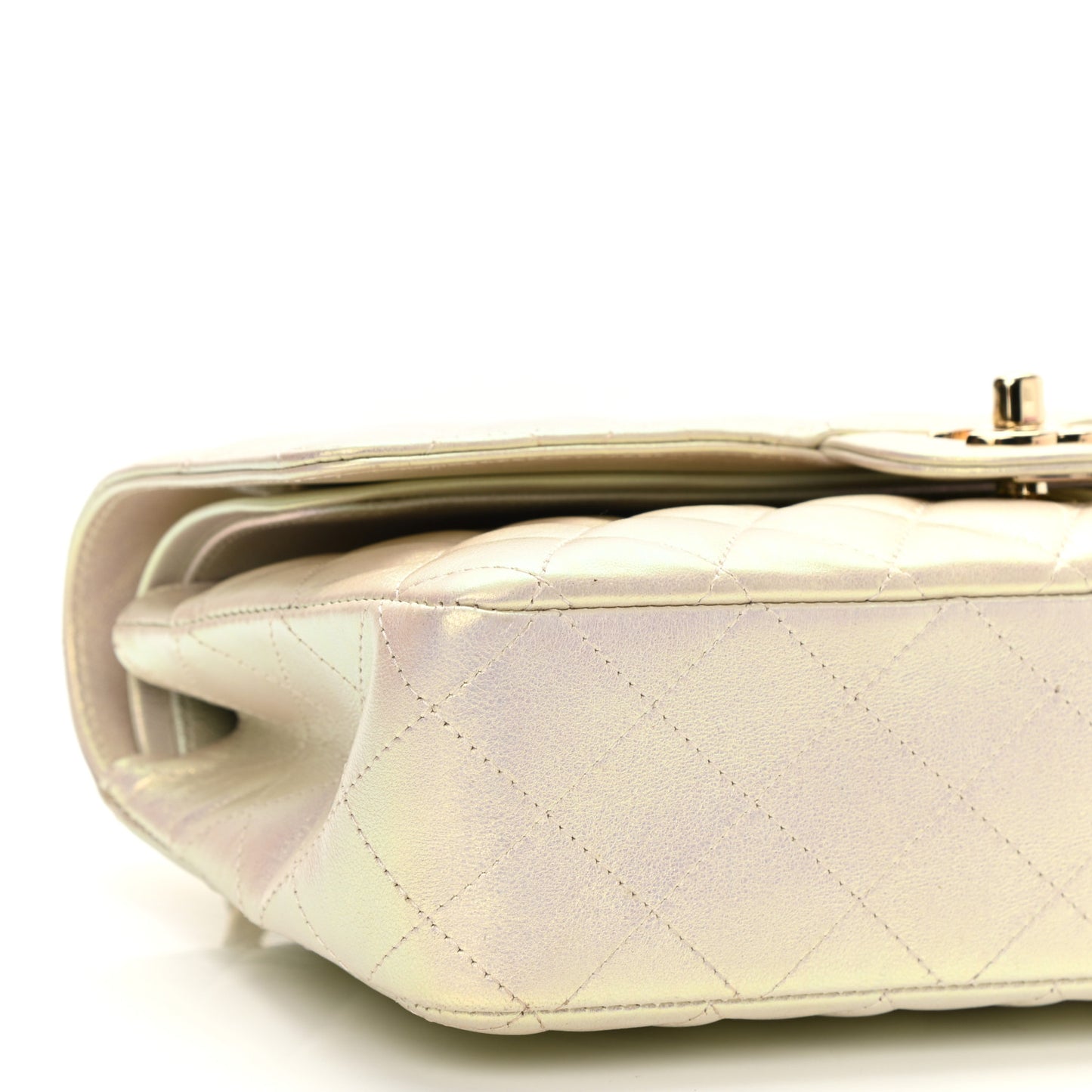 Iridescent Lambskin Quilted Medium Double Flap Ivory
