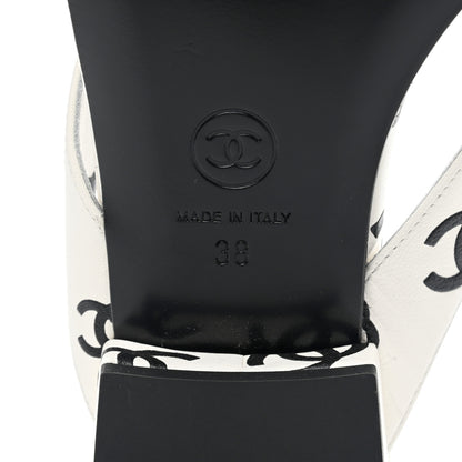 Chanel Lambskin Printed CC Thong Sandals 38 White Black 6 of 9