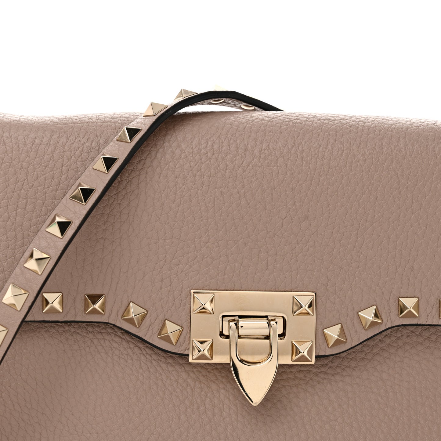 Pebbled Calfskin Medium Rockstud Flip Lock Crossbody Bag Poudre