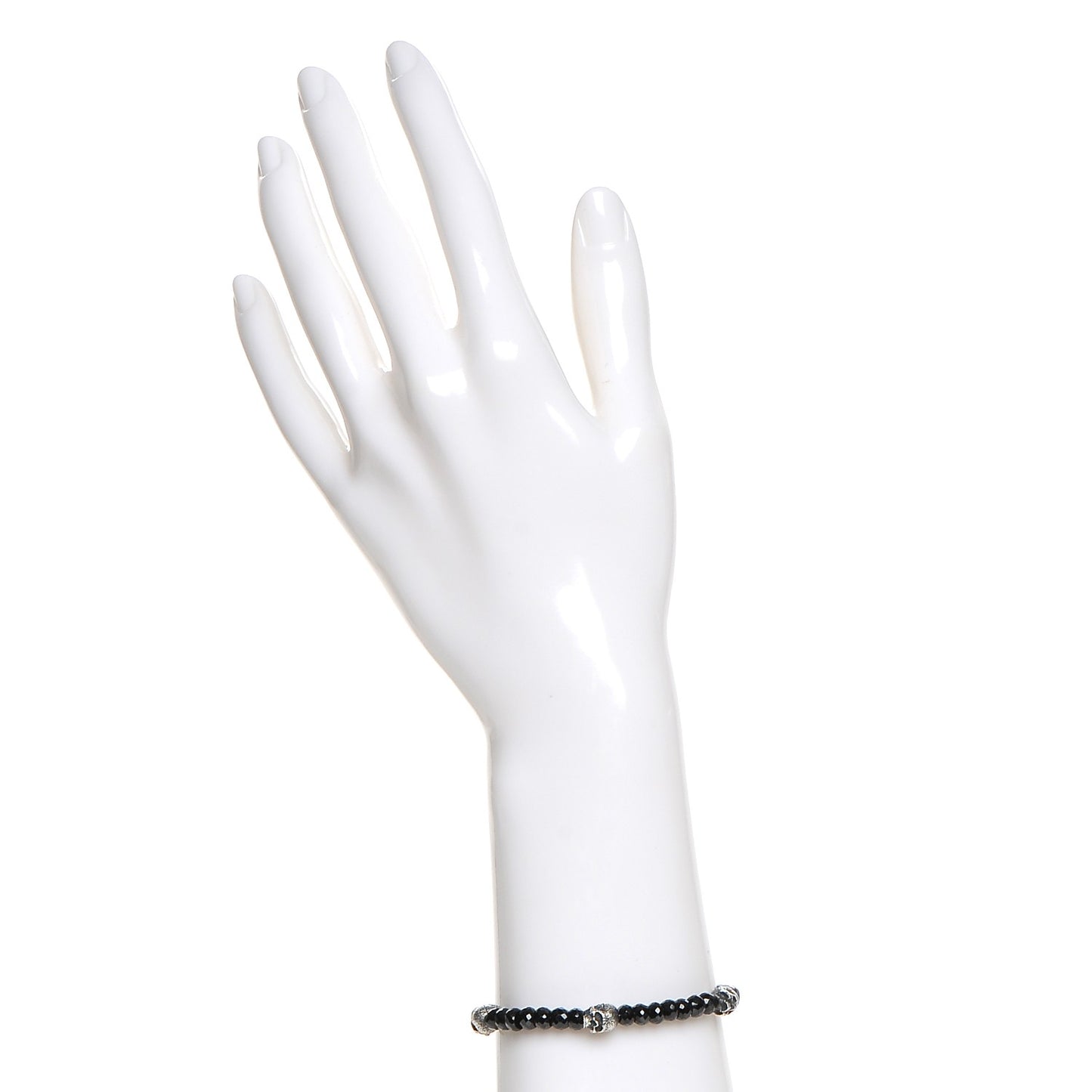 Sterling Silver Black Spinel 5mm Spiritual Beads Skull Station Bracelet