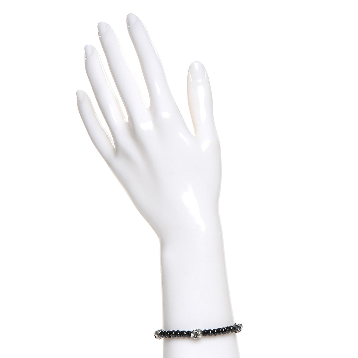 David Yurman Sterling Silver Black Spinel 5mm Spiritual Beads Skull Station Bracelet 2 of 7