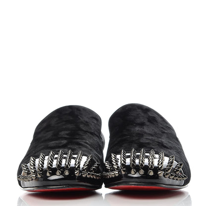 Christian Louboutin Patent Velvet Mens Spooky Spike Flat Loafers 45 Black 2 of 10