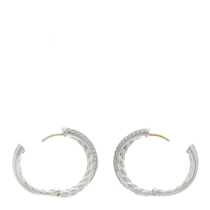 David Yurman Sterling Silver Diamond 22.4mm Crossover Hoop Earrings 3 of 4