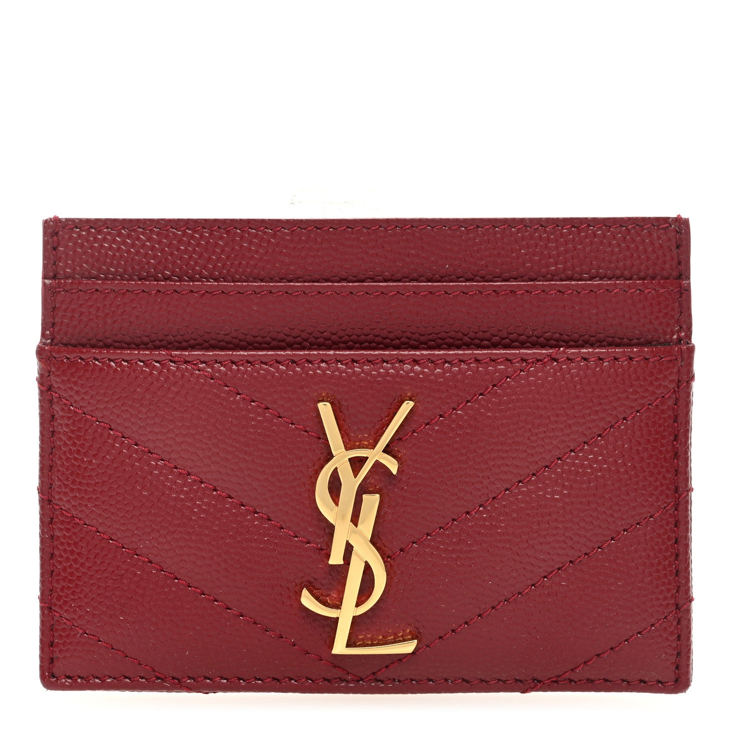 Saint Laurent Grain De Poudre Matelasse Chevron Monogram Credit Card Case Opyum Red 1 of 6