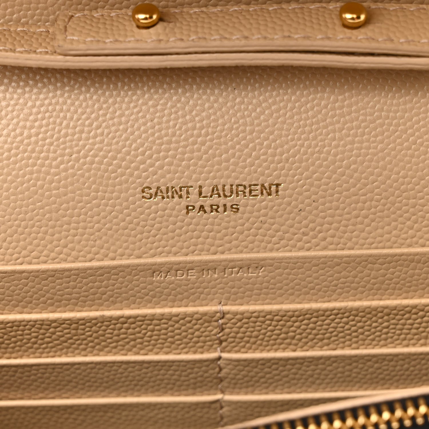 Saint Laurent Grain De Poudre Matelasse Chevron Monogram Chain Wallet Dark Beige 6 of 11