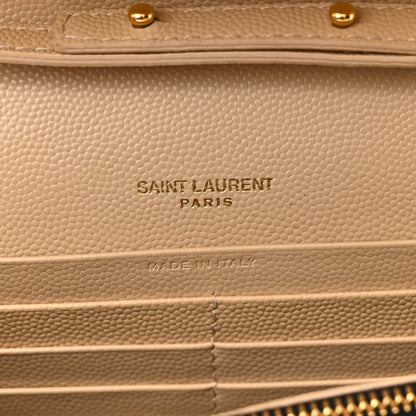Saint Laurent Grain De Poudre Matelasse Chevron Monogram Chain Wallet Dark Beige 6 of 11