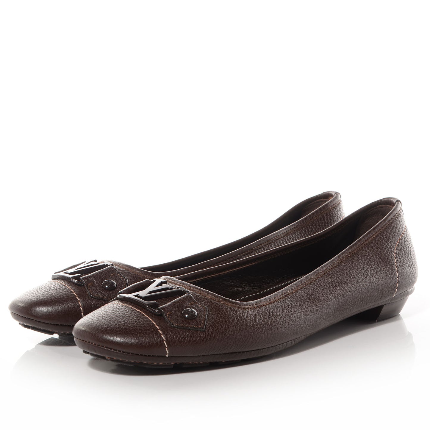 Pebbled Leather Oxford Ballerina Flats 42 Marron