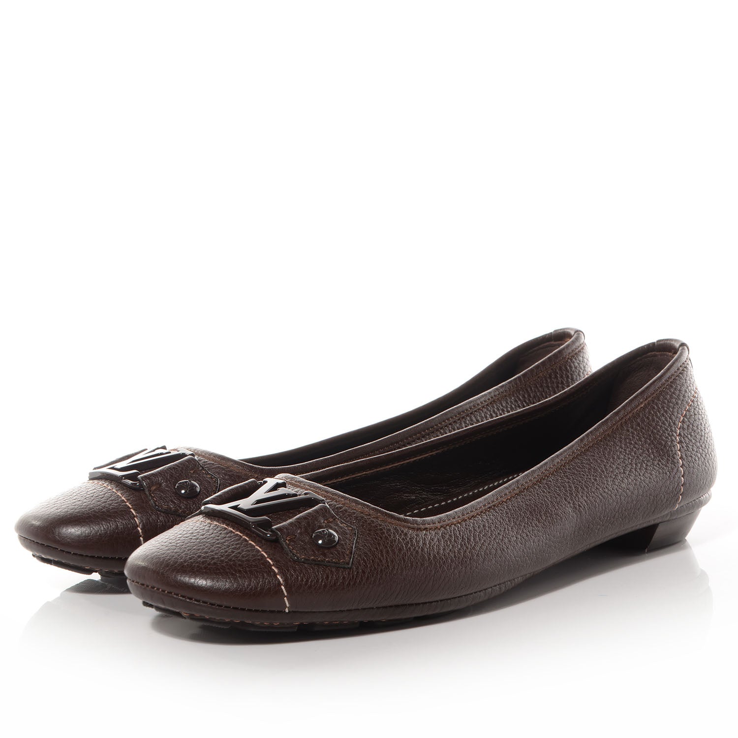Louis Vuitton Pebbled Leather Oxford Ballerina Flats 42 Marron 3 of 8