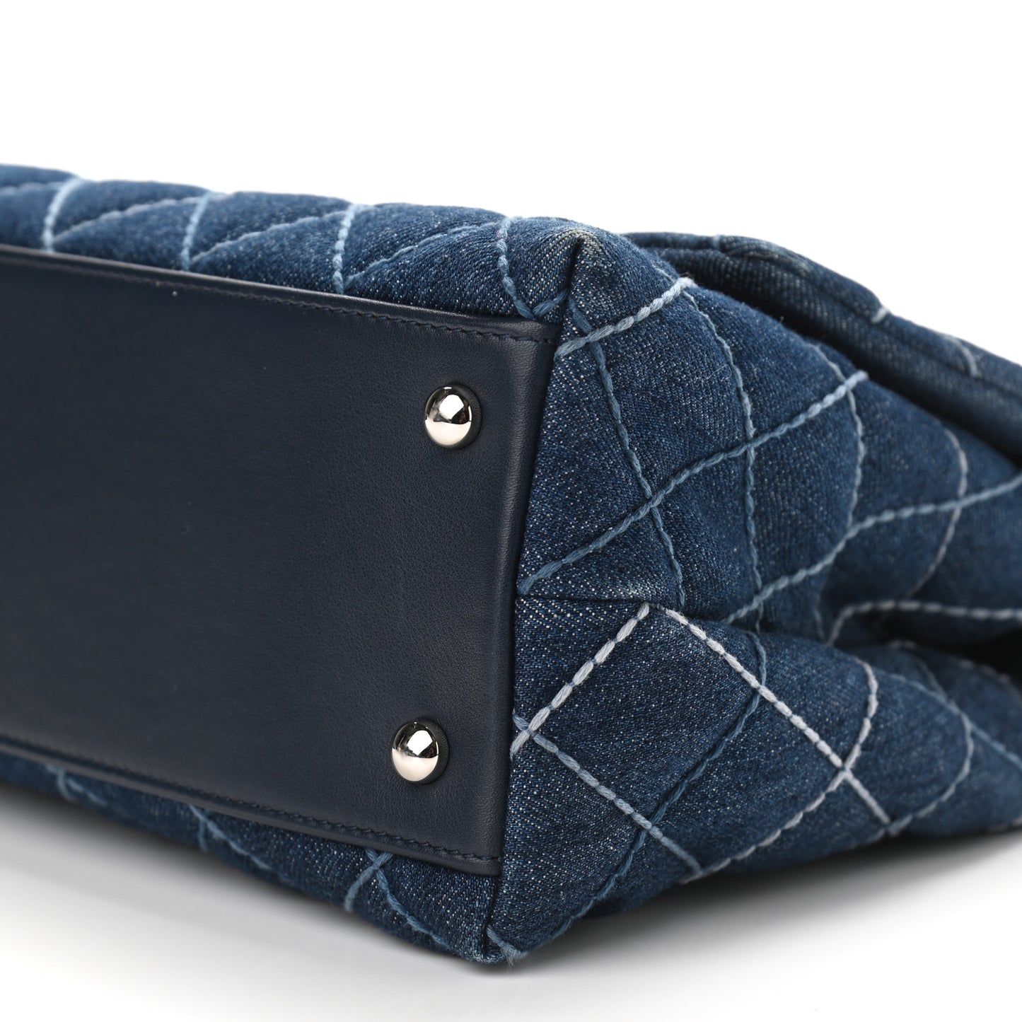 Denim Quilted Small Coco Handle Flap Blue