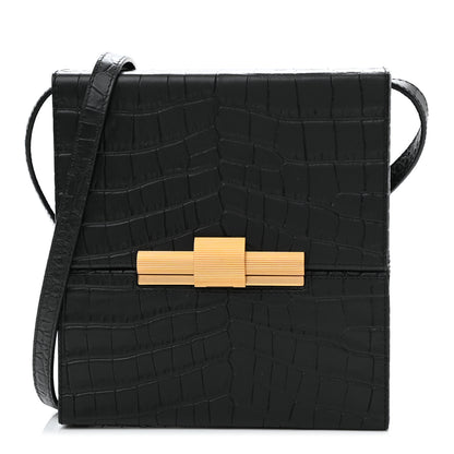 Bottega Veneta Calfskin Crocodile Embossed Daisey Box Clutch Black 1 of 10