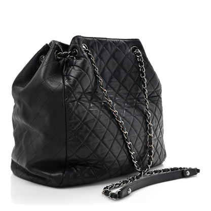 Chanel Lambskin Quilted Large Drawstring Shoulder Bag Dark Purple 3 of 10