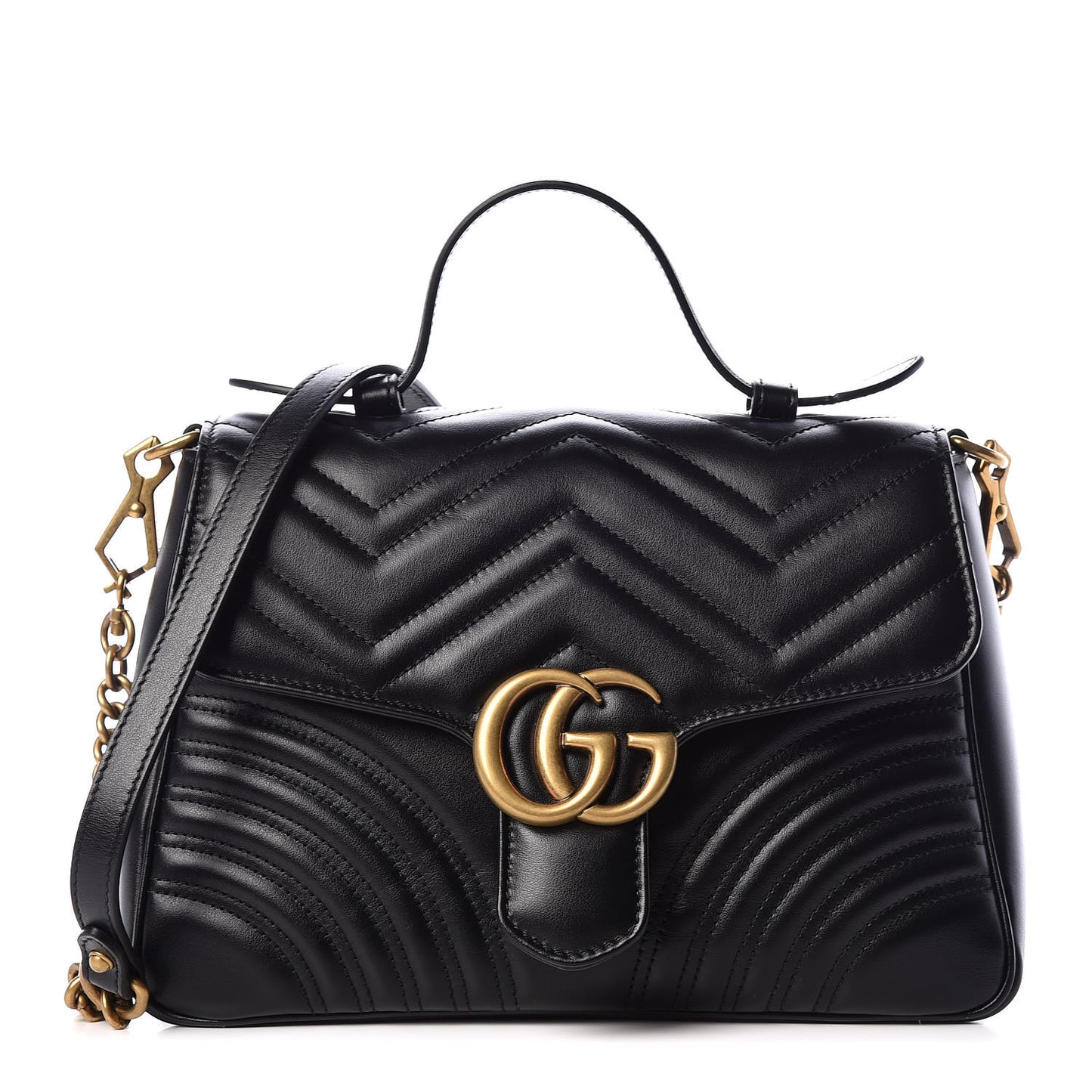 Calfskin Matelasse Small GG Marmont Top Handle Shoulder Bag Black