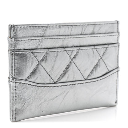 Chanel Metallic Aged Calfskin Quilted Gabrielle Card Holder Wallet Silver 3 of 9