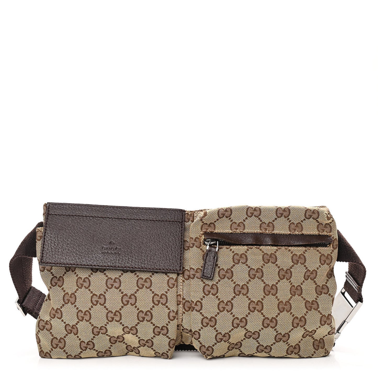 GG Monogram Double Pocket Belt Bag Dark Brown