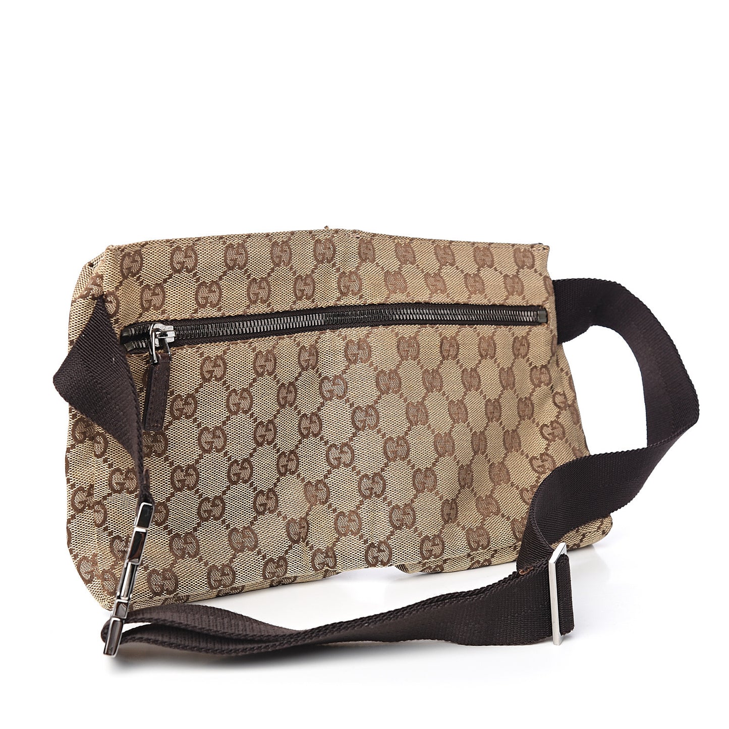 GG Monogram Double Pocket Belt Bag Dark Brown