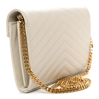 Saint Laurent Grain De Poudre Matelasse Chevron Monogram Chain Wallet Crema Soft 3 of 12