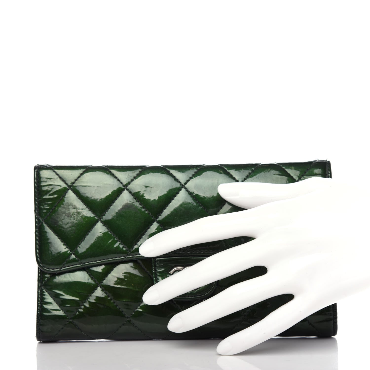 Chanel Patent Quilted Large Flap Wallet Green 2 of 9