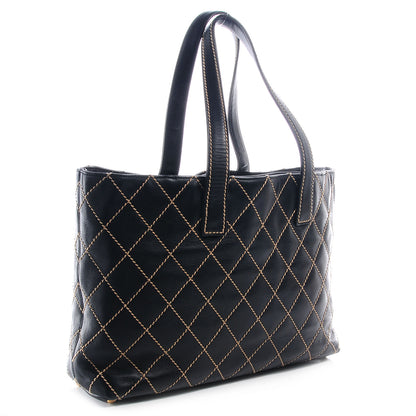 Chanel Leather Contrast Stitch Surpique Shopping Tote Black 3 of 7