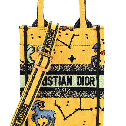 Christian Dior Canvas Embroidered Pixel Zodiac Mini Book Tote Phone Bag Jaune Multicolor 8 of 11