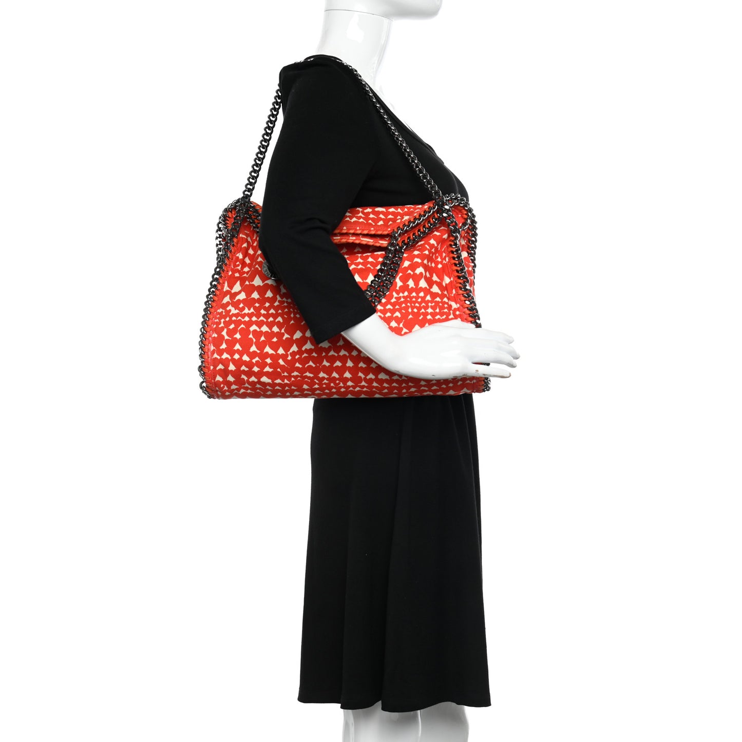Canvas Heart Print Small Falabella Fold Over Tote Red