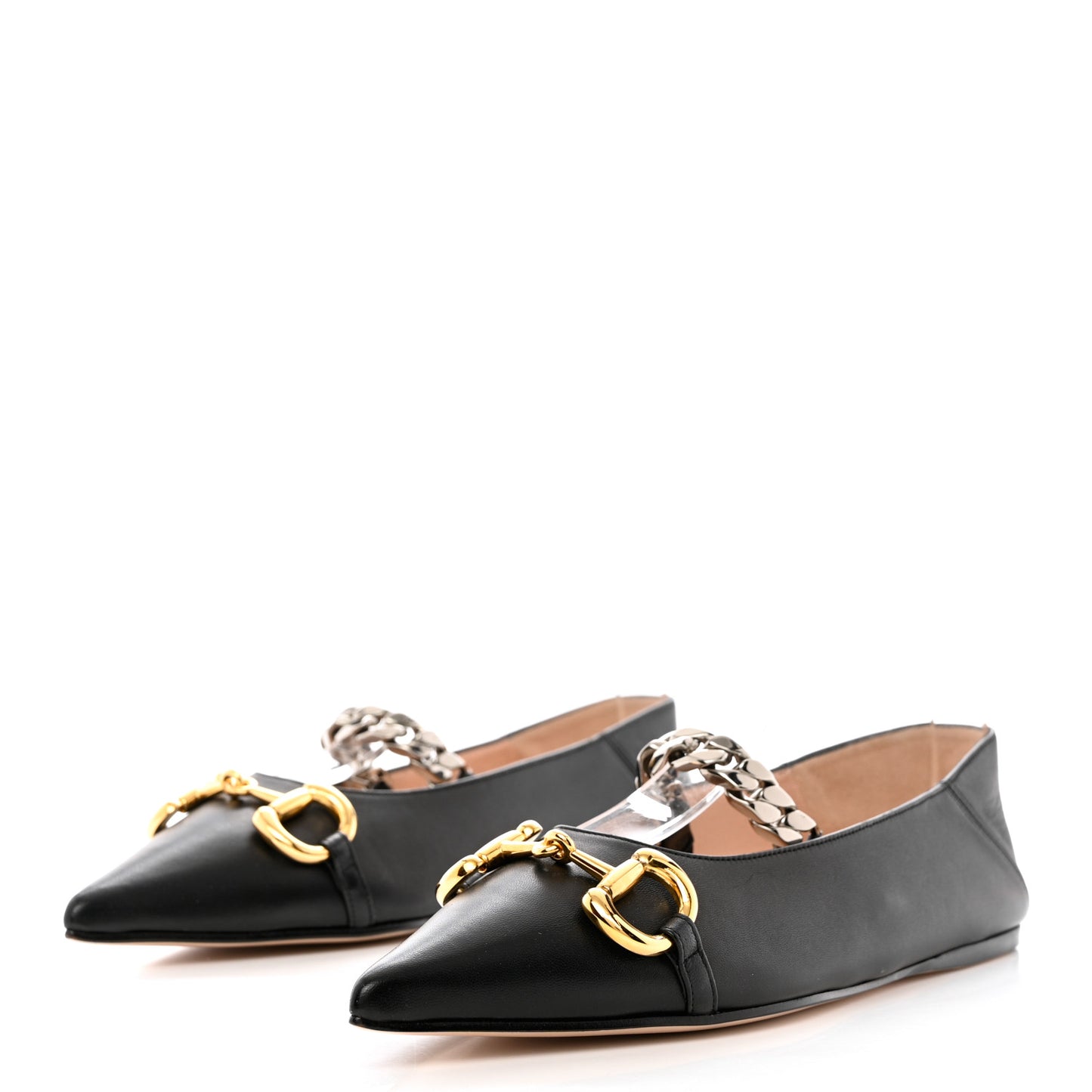 Nappa Lumiere Deva Horsebit Chain Embellished Flats 38.5 Black