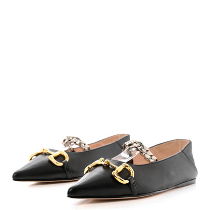 Gucci Nappa Lumiere Deva Horsebit Chain Embellished Flats 38.5 Black 3 of 9