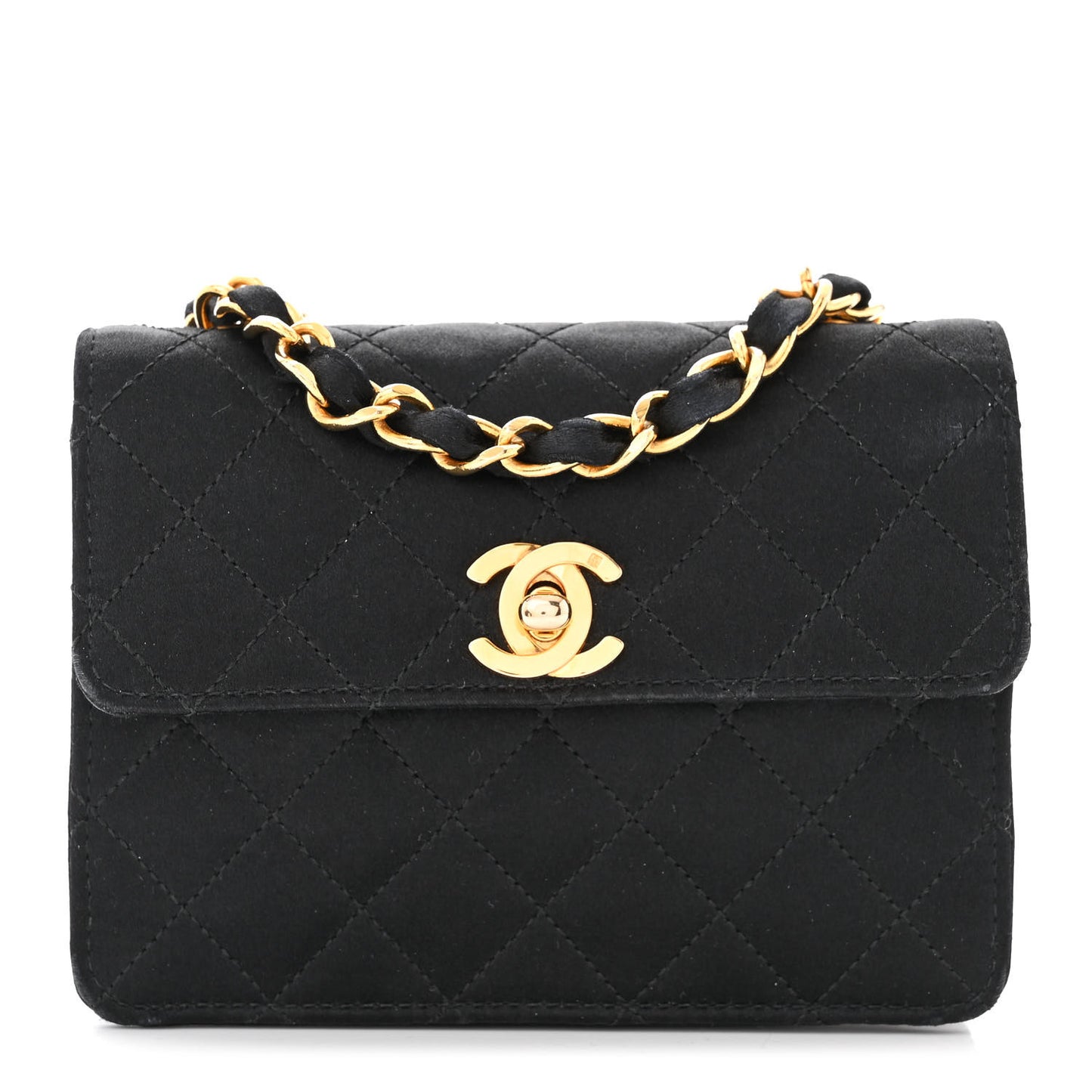 Satin Quilted Extra Mini Rectangular Flap Black