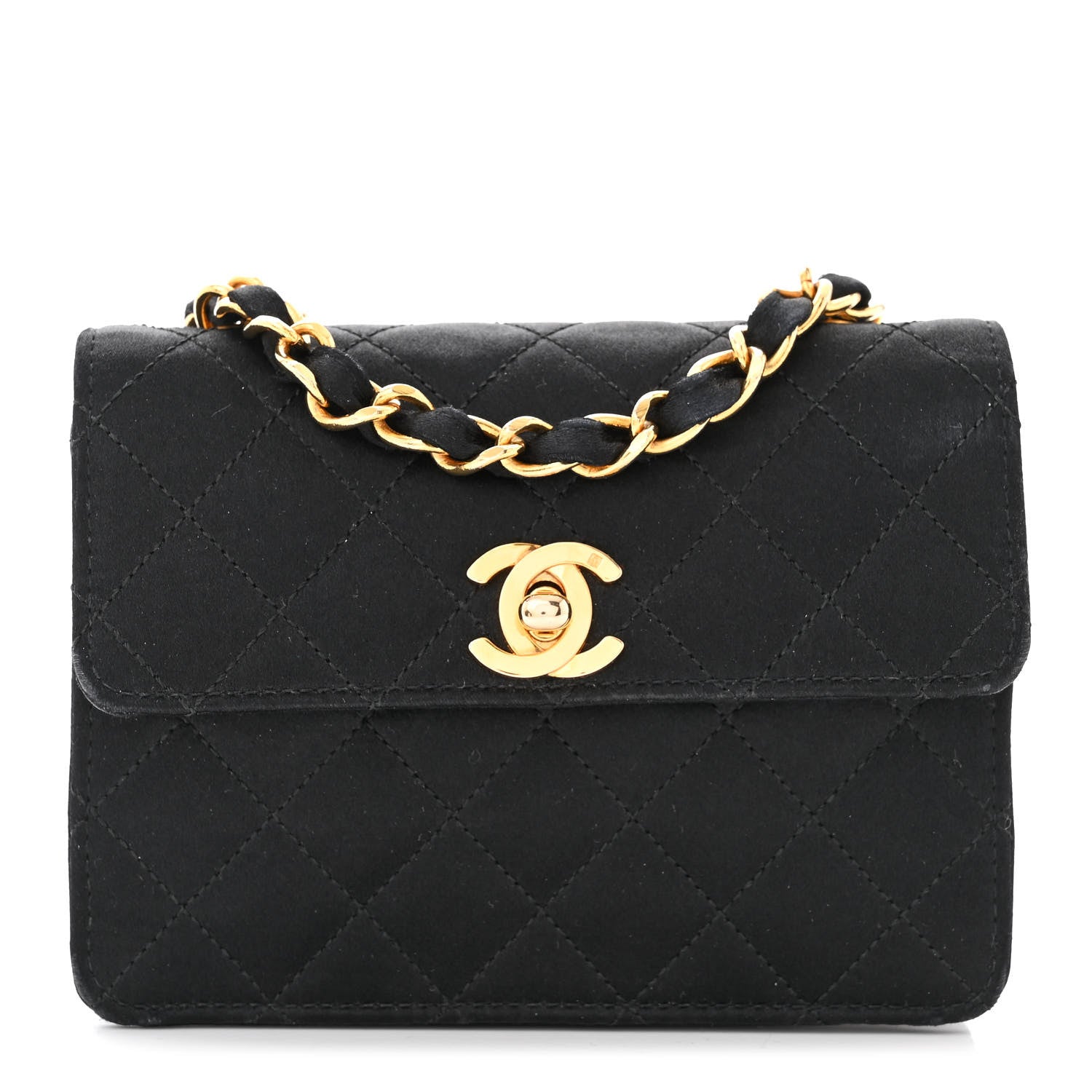 Chanel Satin Quilted Extra Mini Rectangular Flap Black 1 of 12