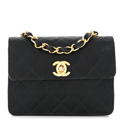 Chanel Satin Quilted Extra Mini Rectangular Flap Black 1 of 12