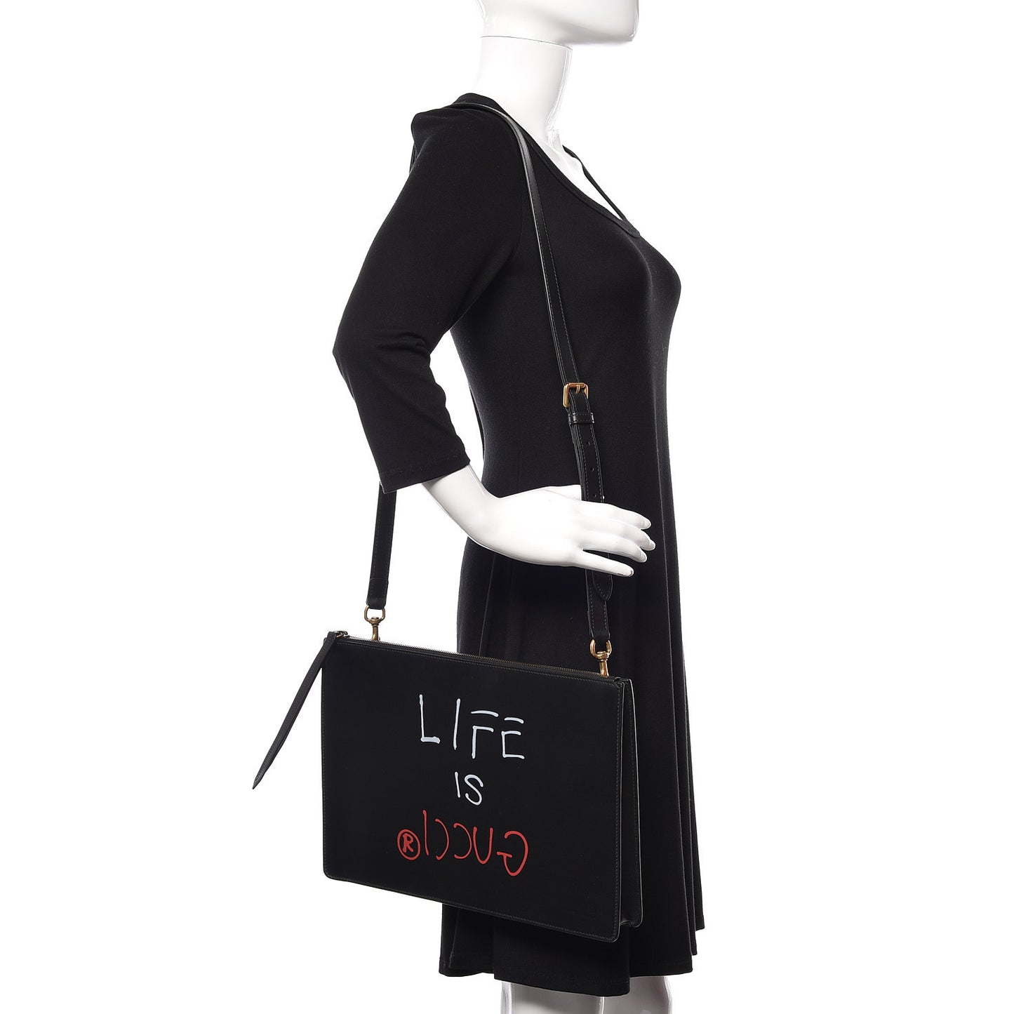 Calfskin is Life Print Messenger Bag Black
