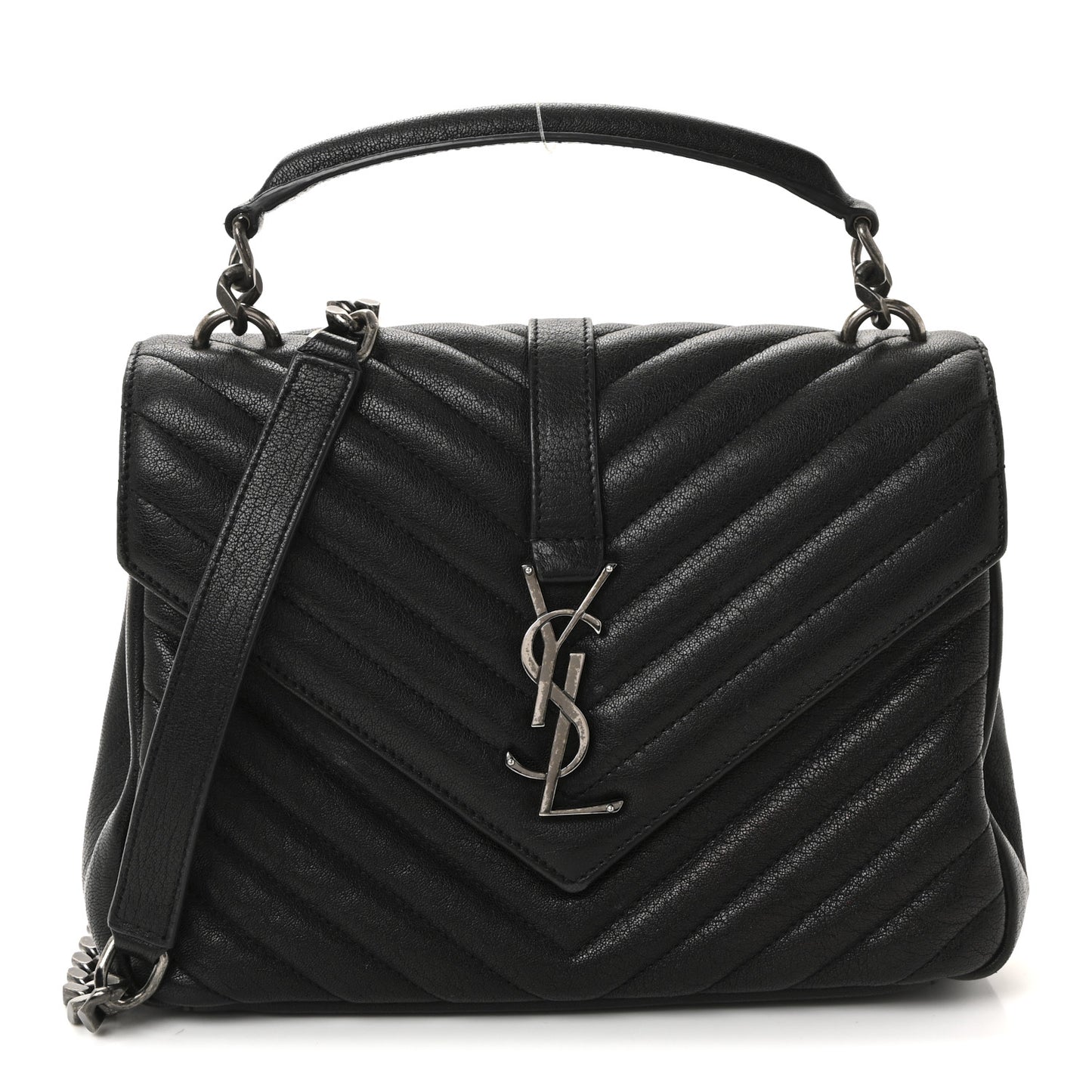 Sheepskin Matelasse Chevron Monogram Medium College Bag Black