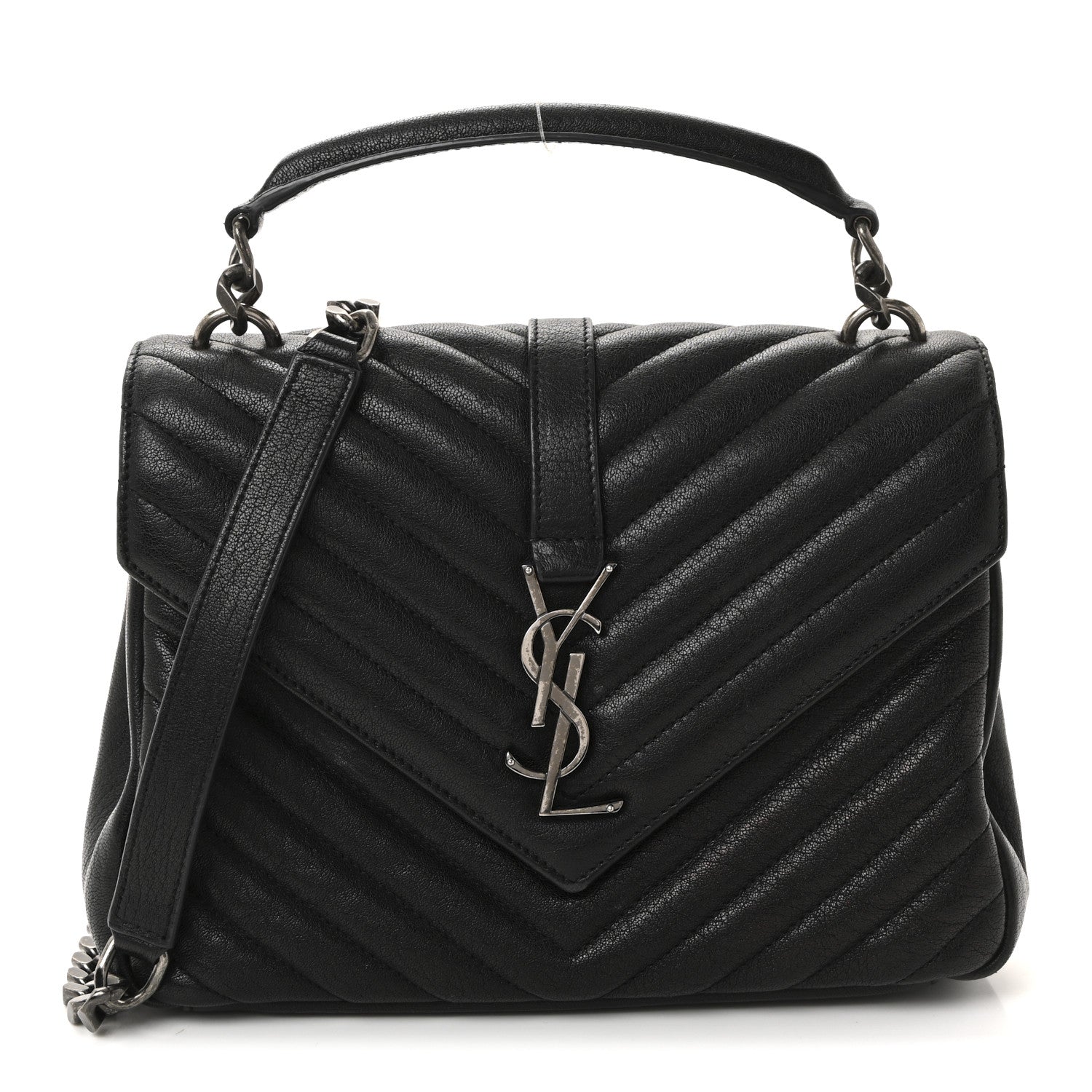 Saint Laurent Sheepskin Matelasse Chevron Monogram Medium College Bag Black 1 of 9