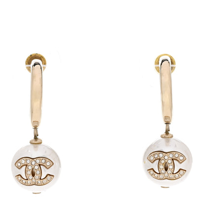 Chanel Crystal CC Pearl Drop Earrings Gold 1 of 5