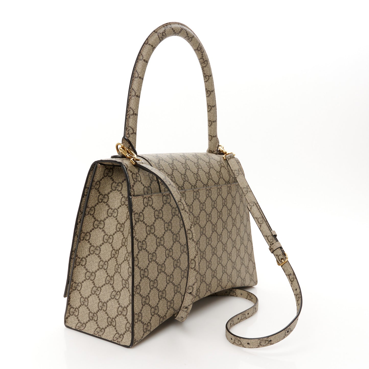 X GUCCI GG Supreme Monogram Medium Hourglass Top Handle Bag Beige Ebony