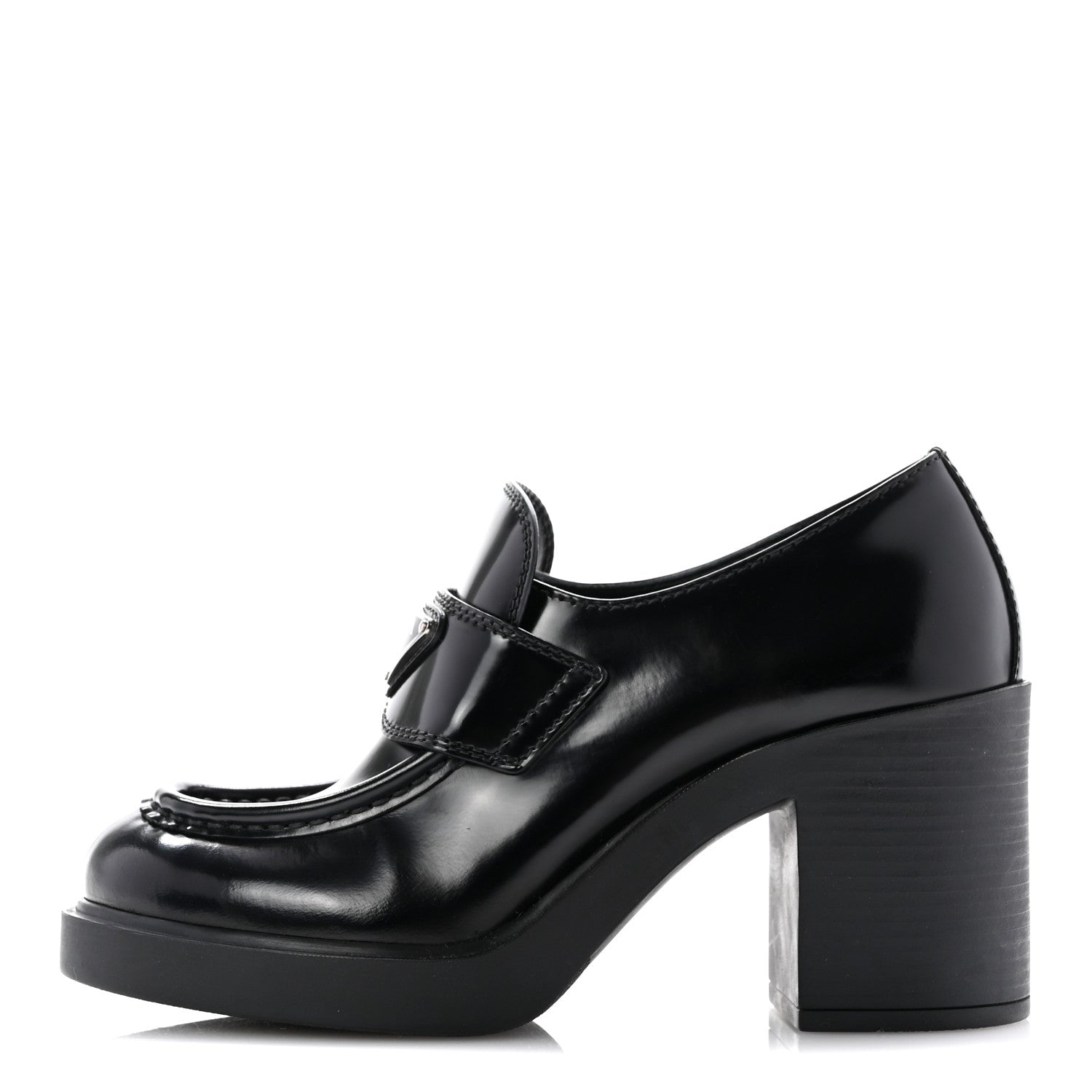 Prada Spazzolato Metal Triangle Logo 85mm Loafers 36 Black 1 of 10