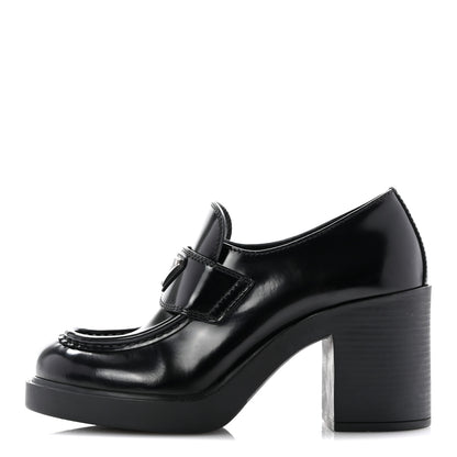 Prada Spazzolato Metal Triangle Logo 85mm Loafers 36 Black 1 of 10