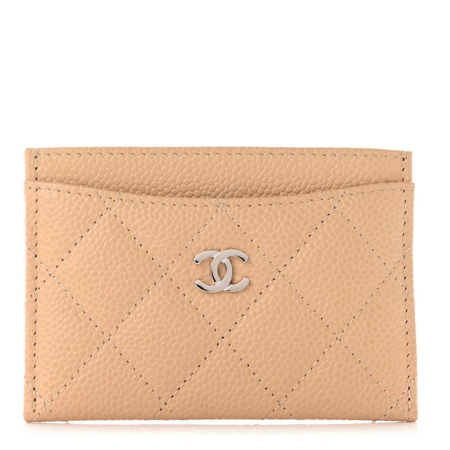 Caviar Quilted Card Holder Beige