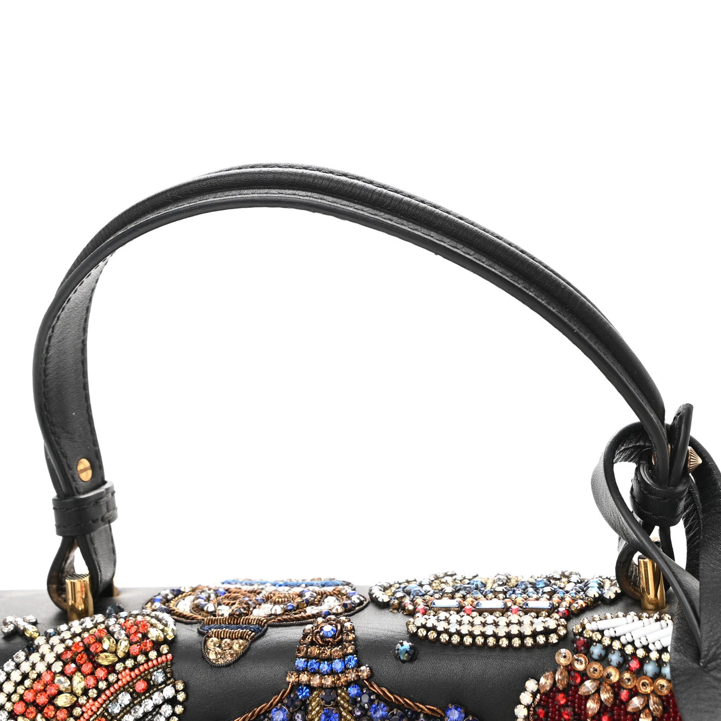 Nappa Crystal Crown Embellished La Medusa Top Handle Messenger Flap Black Multicolor