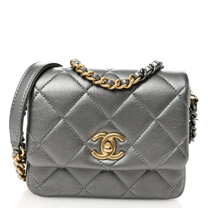 Chanel Metallic Lambskin Quilted Mini Side Note Flap Grey 1 of 10