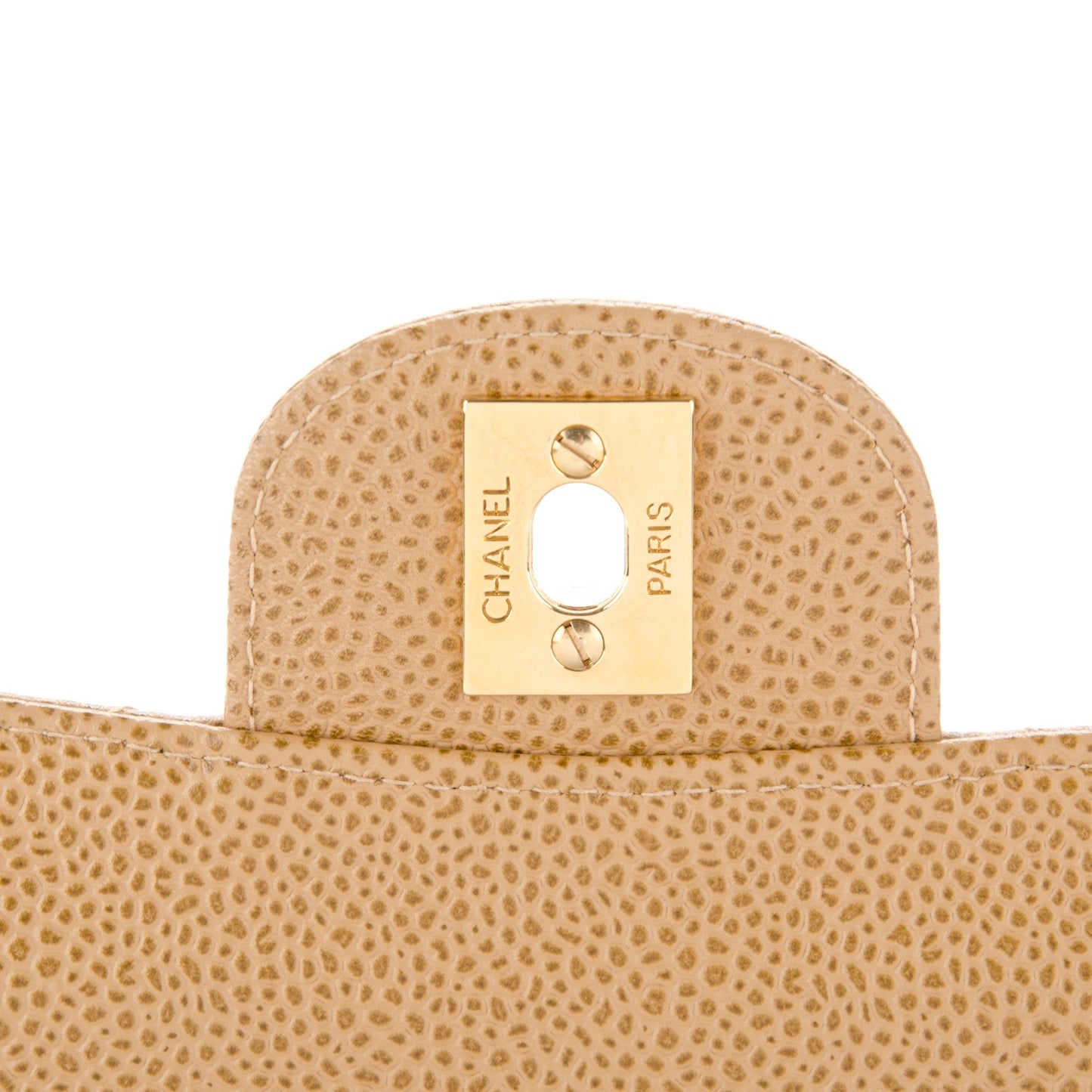 Caviar Quilted Medium Double Flap Beige