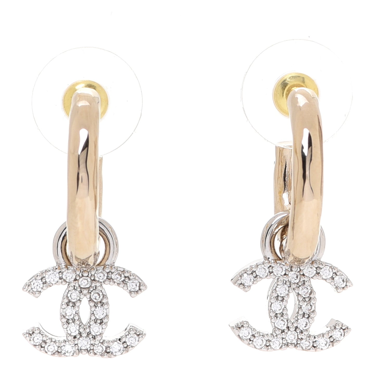 Metal Crystal CC Hoop Drop Earrings Gold