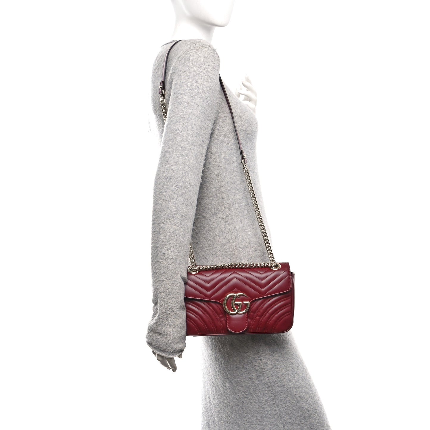 Calfskin Matelasse Small GG Marmont Shoulder Bag Rosso Ancora Red