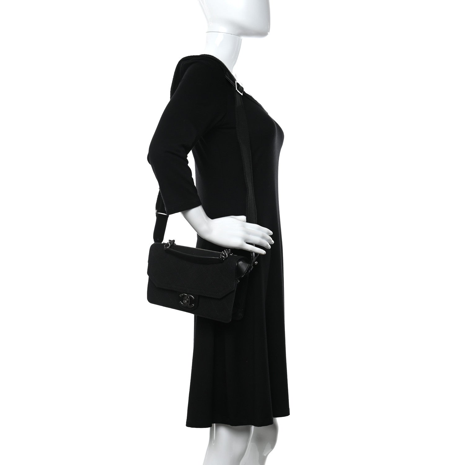 Chanel Canvas Calfskin Quilted 2-Way Flap Black 2 of 11
