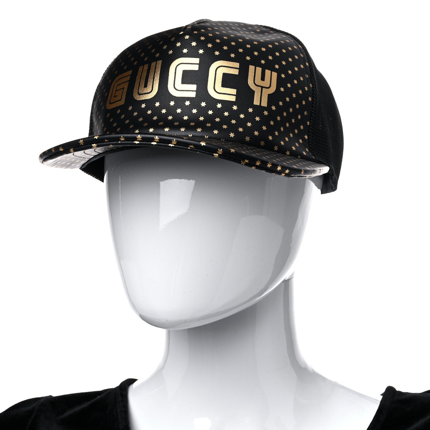X SEGA Calfskin GUCCY Stars Baseball Hat M Black Gold