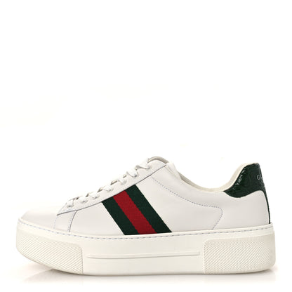 Gucci Ultralight Plume Calfskin Web Womens Ace Platform Sneakers 39.5 White 1 of 10