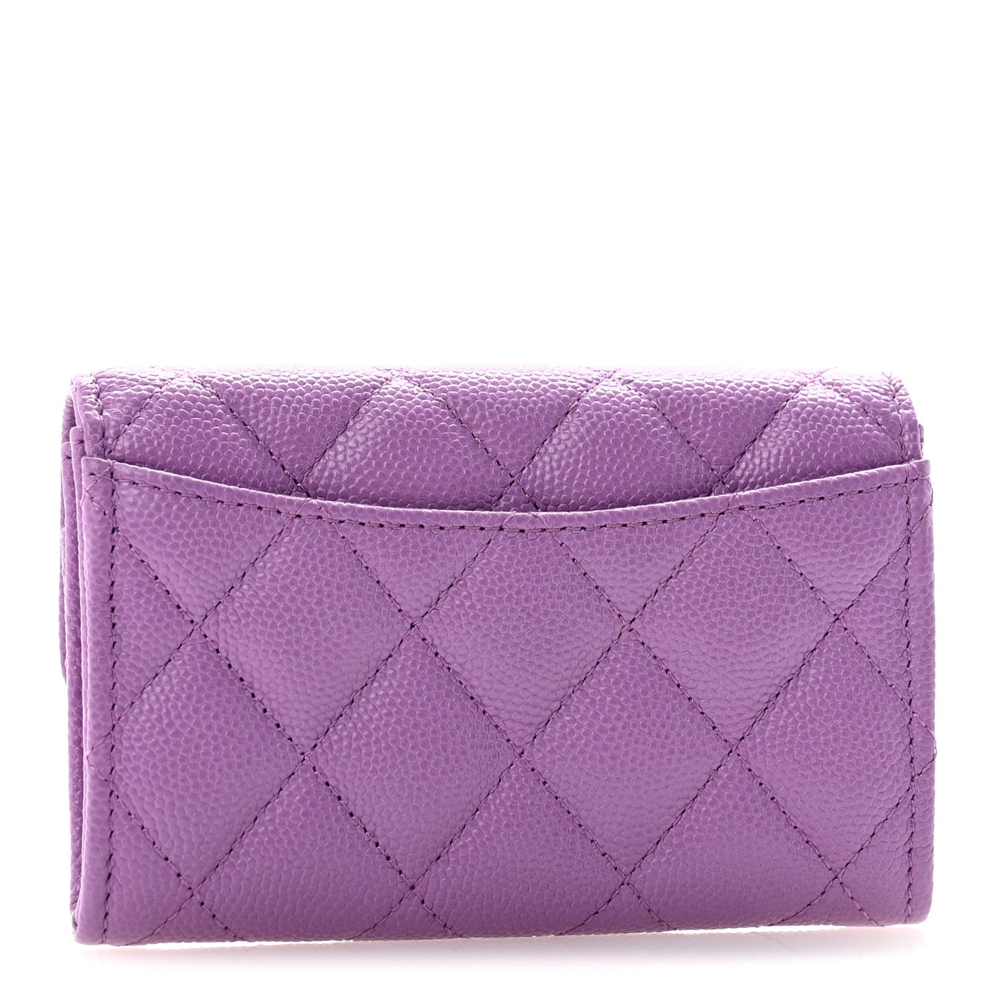 Caviar Quilted Flap Card Holder Wallet Purple