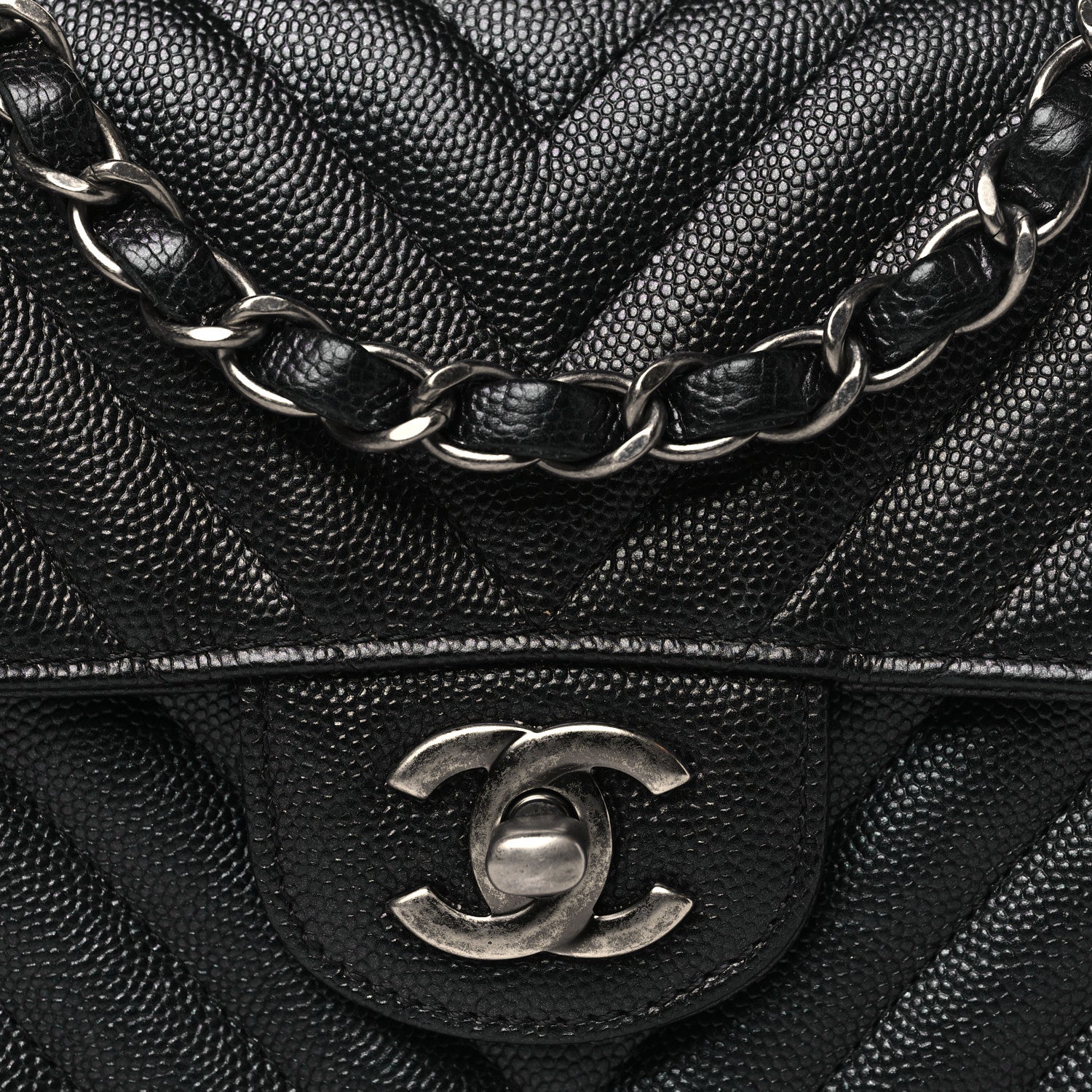 Chanel Metallic Caviar Chevron Quilted Mini Rectangular Flap Black 8 of 11