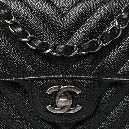 Chanel Metallic Caviar Chevron Quilted Mini Rectangular Flap Black 8 of 11