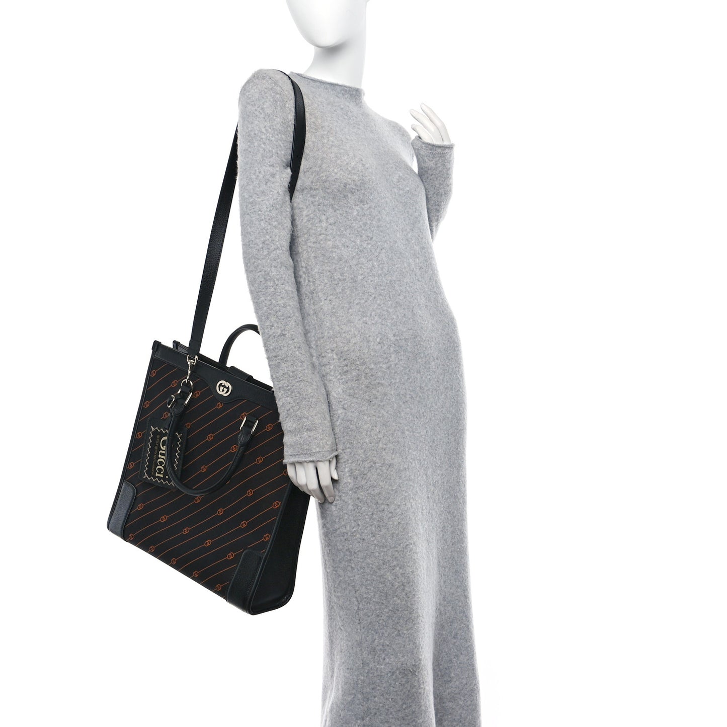 Jacquard Canvas Medium Interlocking G Tote Bag Black Orange