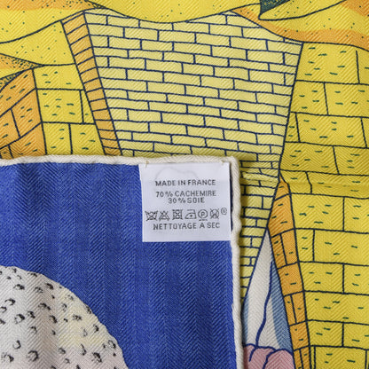 Hermes Cashmere Silk Cosmographia Shawl 140 Turquoise Jaune Rose 2 of 5